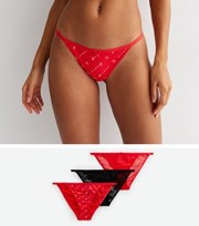 New Look 3 Pack Red and Black Amour Lace Mesh Bikini Briefs